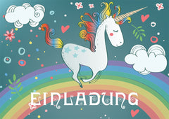 10 x  EINHORN REGENBOGEN Geburtstagseinladungen