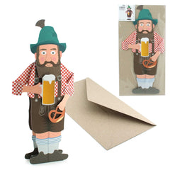 BAVARIAN WITH BEER: Funny pop-up card with a Bavarian in lederhosen - funny invitation card for Oktoberfest