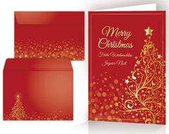 10 x  GOLDENER WEIHNACHTSBAUM Weihnachtskarten-Set